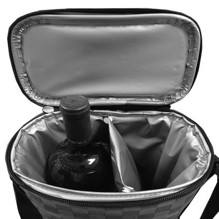 Imagem de Bolsa Térmica Para Transporte Bebidas Suporta 4kg Wine Bag Com Alça de Ombro Porta 2 Garrafas ou Taças de Vinho e Saca Rolha Presente Aniversario
