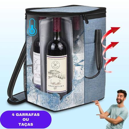 Imagem de Bolsa Térmica Para Vinho Champanhe Wine Bag Porta 4 Garrafas ou Taças 24 Horas