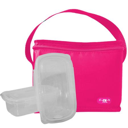 Imagem de Bolsa Térmica Pequena Feminina Rosa Para Refeições Kit 2 Potes