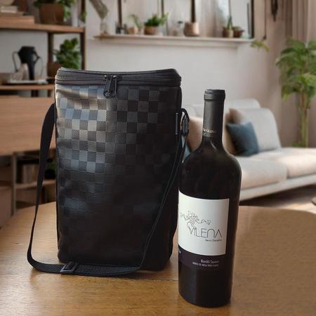 Imagem de Bolsa Térmica Transporte de Bebidas Suporta 4kg Wine Bag Porta Vinho 2 Garrafas ou Taças de Vidro Alça de Ombro Divisória Natal Ano Novo