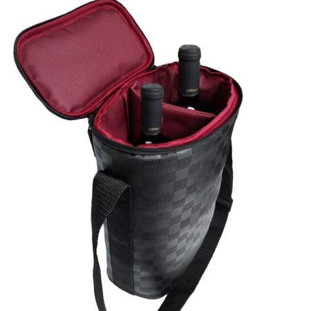 Imagem de Bolsa Térmica Transporte de Bebidas Suporta 4kg Wine Bag Porta Vinho 2 Garrafas ou Taças de Vidro Alça de Ombro Divisória Natal Ano Novo