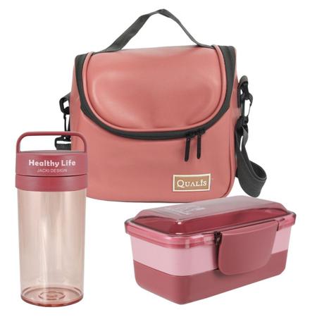 Bolsa Lancheira Térmica Rosa Essencial Com 3 Potes Marmitas - AURORA DESIGN