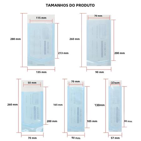 Imagem de Bolsas de Esterilização Descartáveis Mamba - 10 a 20 Peças - 5 Tamanhos - Sacos Auto-Vedantes