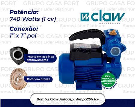 Imagem de Bomba Autoaspirante Claw 1cv Wmpa75h Bivolt Até 60 Metros