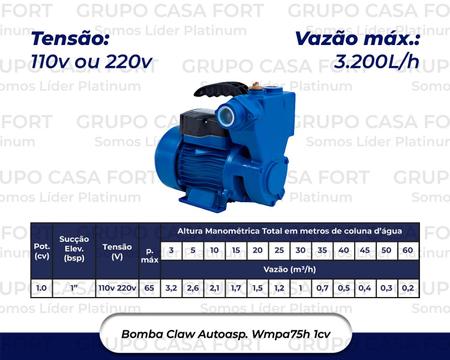 Imagem de Bomba Autoaspirante Claw 1cv Wmpa75h Bivolt Até 60 Metros