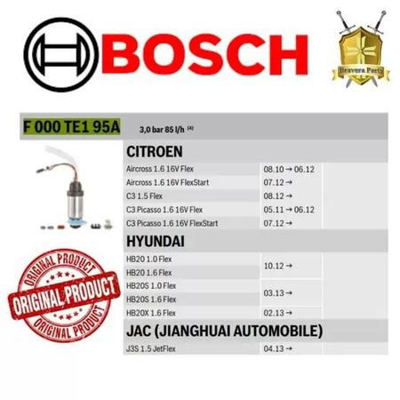 Imagem de Bomba Combustível Hyundai Hb20 HB20S HB20X 1.0 1.6 Flex Citroen C3 1.5 Aircross 1.6 16V Jac J3S 1.5 Jetflex Bosch