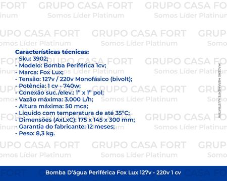 Imagem de Bomba D'Água Periférica Foxlux 1cv Bivolt