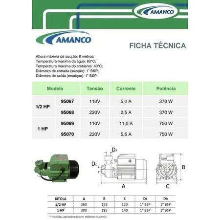 Imagem de Bomba D'água Periférica XKM80 1HP 60L/MIN 220v Amanco