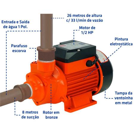 Imagem de Bomba de Água Elétrico Periférica Intech Machine - 1/2HP Vazão 33 L/min BP500 110 V