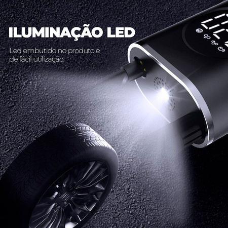 Imagem de Bomba De Encher Pneu De Carro Bike Moto Digital Eletrica Portátil 2000 mAh sem fio luz de emergência LED