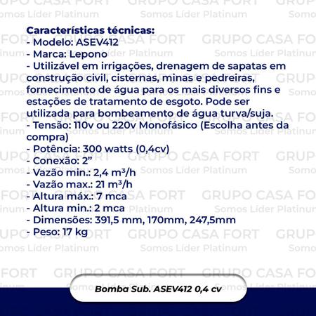 Imagem de Bomba Submersível ASEV 412T 0,4CV 220V