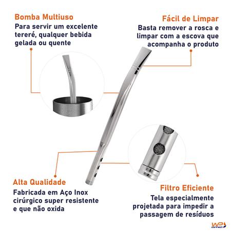 Imagem de Bomba Tereré Chimarrão Aço Inox 21cm Com Rosca - Wp Connect
