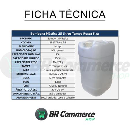 Imagem de Bombona Plástica 25 Litros Natural Livre BPA Atóxica Reuso