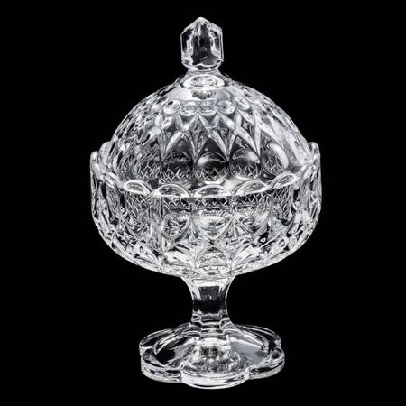 Imagem de Bomboniere 17 cm de cristal transparente com tampa e pé Angélica Wolff - 25555