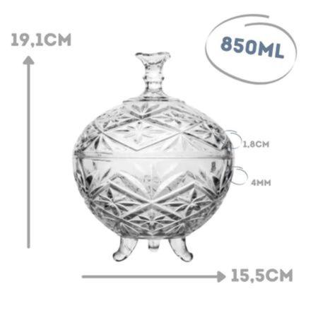 Imagem de Bomboniere de Vidro 850 ML Para Balas Porta Joias Potiche Cristal Com Tampa Athena 15cm Útil Bazar