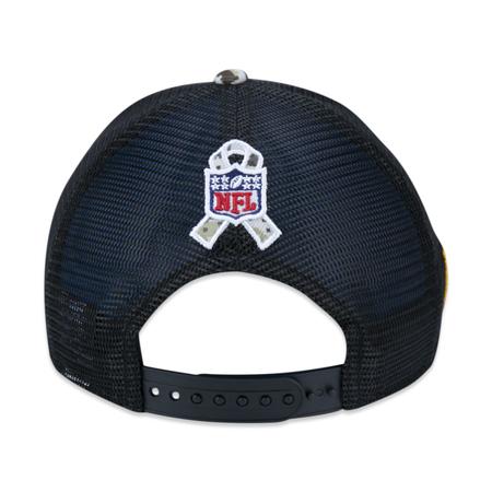 Imagem de Bone New Era 9FORTY Los Angeles Rams Salute To Service 2022 Trucker Aba Curva Aba Curva Snapback Preto