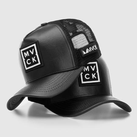 Imagem de Boné Trucker Madrid Couro Black Mvck Original Qualidade