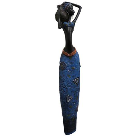 Imagem de Boneca Africana Resina Mesa Sala Enfeite Decorativo Afro Mulher Negra Azul Grande (8004/B)