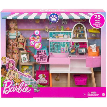 Boneca Articulada - Barbie Pets - Loja de Pet Shop - 25 peças - Mattel