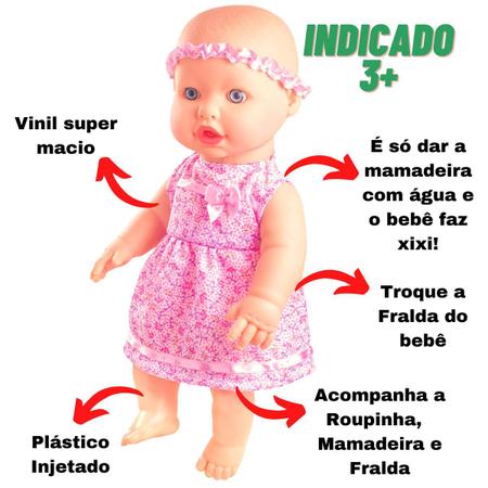 Imagem de Boneca Baby Sapekinha Faz Xixi De Verdade Fralda Mamadeira