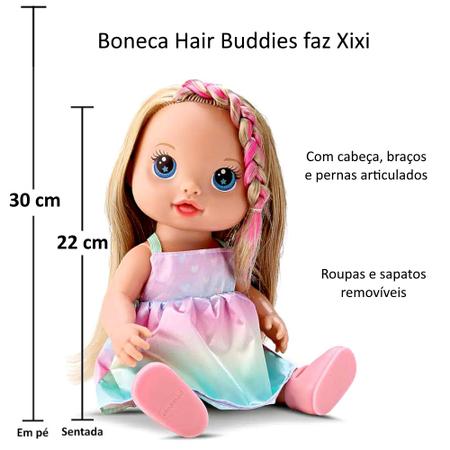 Imagem de Boneca Baby Xixi Cabelo Colorido na Caixa com Mamadeira Troca Fralda Bambola