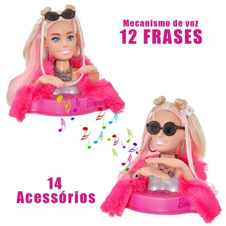 Imagem de Boneca Barbie Busto Cabeleireira 12 Falas Styling Head Para Pentear Com Acessórios