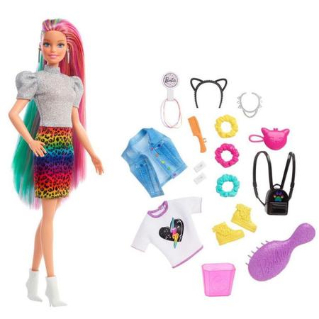 Imagem de Boneca Barbie Cabelo Arco Iris Leopardo 30cm - Mattel GRN81