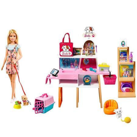 BONECA BARBIE COM CENARIO E ANIMAL PET SHOP GRG90