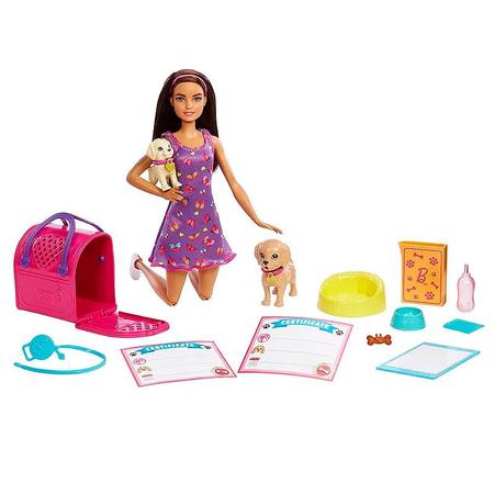 Boneca Barbie com Pets - Adota Cachorrinhos - Morena - Mattel