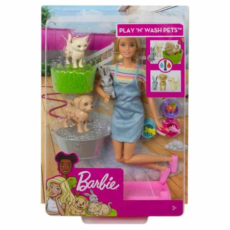 Imagem de Boneca Barbie Conjunto Banho Dos Cachorrinhos Com 3 Pets Bichinhos e Acessórios Original Mattel Presente Menina