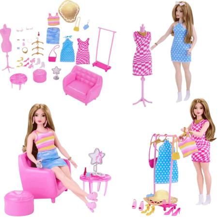 Barbie Boneca e conjunto de moda, roupas Barbie com acessórios de armá