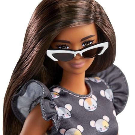 Roupa para barbie (vestido com óculos e sapato)