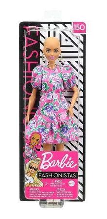 Boneca Barbie Fashionista Sem Cabelo Com Vestido Floral Modelo 150 Mattel