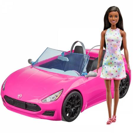 Boneca Barbie Negra com Carro Convers vel Rosa 35cm Brinquedo