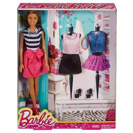 Boneca Barbie Negra Morena Roupa Conjunto Sapato Bolsa Top