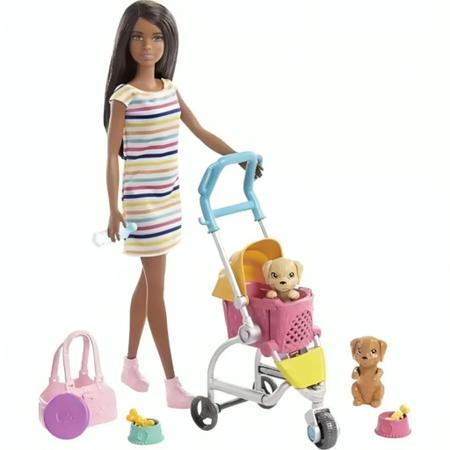 Imagem de Boneca Barbie Negra Passeio Com Carrinho De Cachorrinho GHV93 - Mattel
