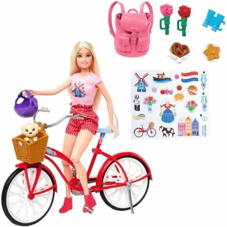 Imagem de Boneca Barbie Pink Passport Bicicleta Com Pet 3+ Mattel