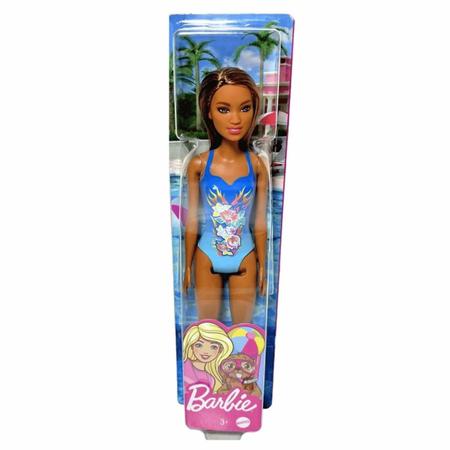 Imagem de Boneca Barbie Praia Maiô Azul Com Flores Fashionista Mattel