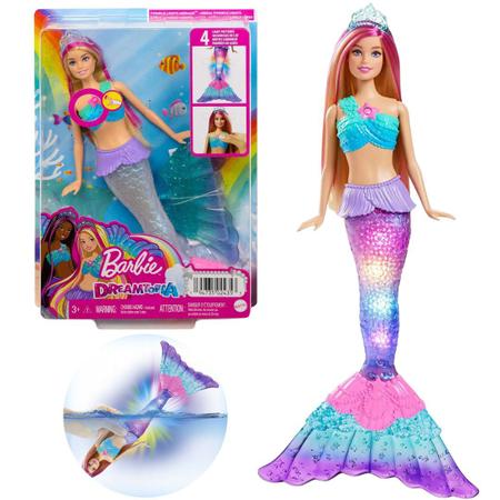 Boneca Barbie Sereia C/ Luz Arco-íris Cauda Acende Na Água