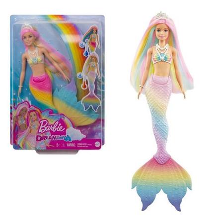 Imagem de Boneca Barbie Sereia Muda De Cor Arco-íris Mattel GTF89