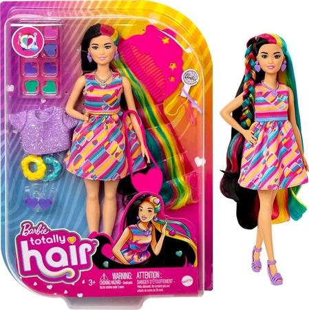 Boneca Barbie Morena Totally Hair Neon - Mattel HKT99 - Pirlimpimpim  Brinquedos