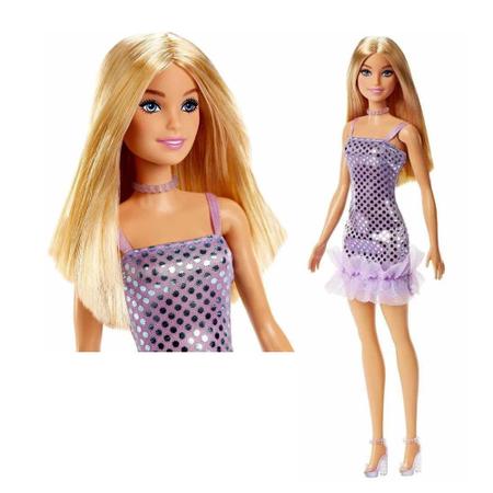 Boneca Barbie Vestido Glitter Morena T7580 - Original Mattel