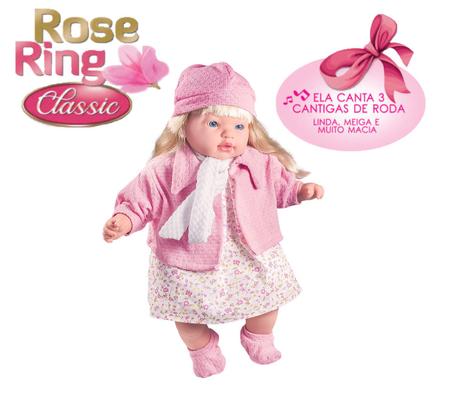 Imagem de Boneca Bebe Classic Rose Ring que Canta + Berço de Dormir