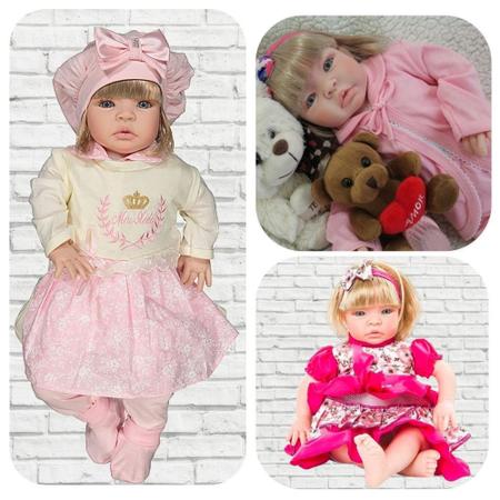 Imagem de Boneca Bebe Ellen Rosa De Menina Com Roupa De Luxo Loira