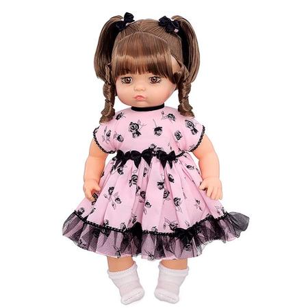 Boneca Bebê Grande 40cm Cabelos Castanhos com Mamadeira e Acessórios - Anjo Brinquedos Imagem de Boneca Bebê Grande 40cm Cabelos Castanhos com Mamadeira e Acessórios