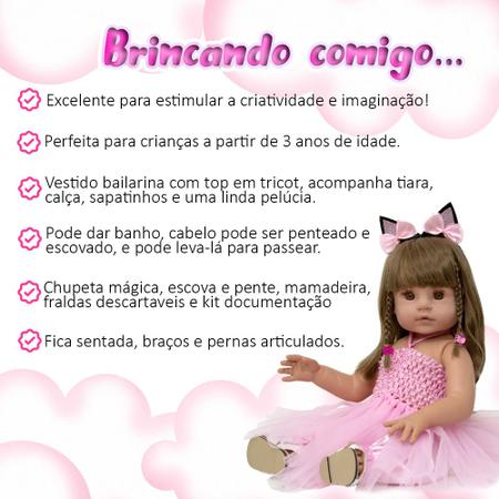 Boneca Bebe Reborn Realista Bailarina Fada Madrinha Castanho