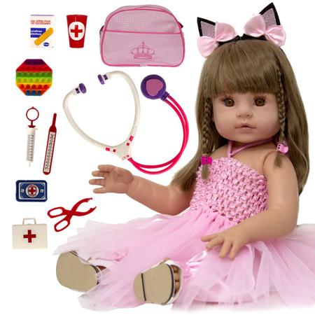 Boneca bebe reborn corpo todo silicone 55 cm roupa sereia realista