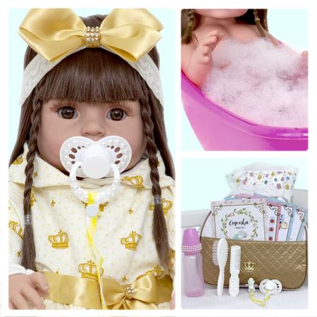 Boneca Bebê Reborn Silicone 26 Itens Bolsa Maternidade - Chic