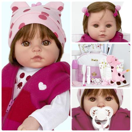 Boneca Bebê Reborn Realista Roupa de Girafinha 100% Silicone - USA