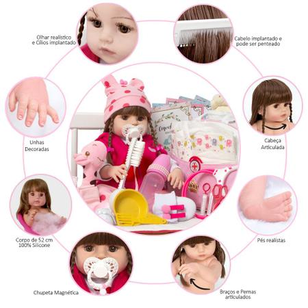 Boneca Bebe Reborn 100% Silicone Realista Luxo Com Itens